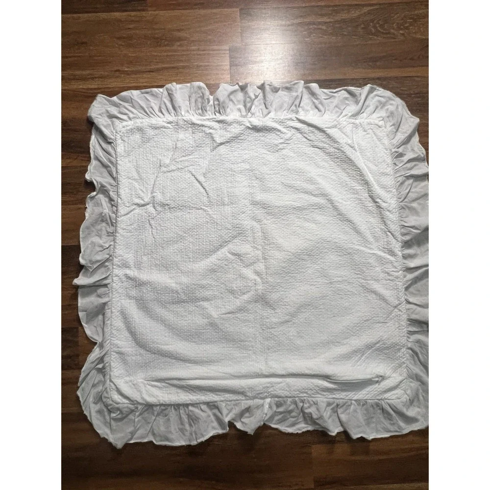 Single PiuBelle White Cotton Ruffled Textured EURO Pillow Sham 100% Cotton